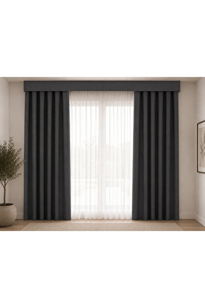 S&H Solis tekstil Antrasit,1/2 Pile %100 Işık Geçirmez Blackout-İçi Siyah Yüz...