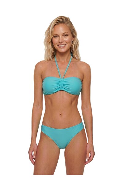 Donnita Donlaritta Women's Ribbed Drawstring Detailed Halter Neck Strapless B...