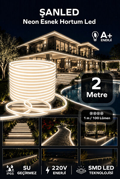 ŞANLED NEON Esnek Hortum Şerit Led GÜN IŞIĞI rengi + 220V Fiş/1,2,3,4,5,10,15...