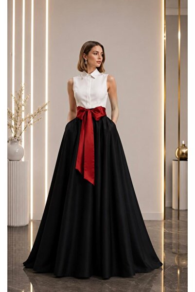 SERAVENZA COUTURE Maxi Boy Çift Renkli Önü Gizli Patlı Seyyar Kuşaklı Şık Dav...