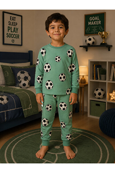 Pajama Shop Țesătură din bumbac pentru băieți Culoare verde cu căptușeală din...