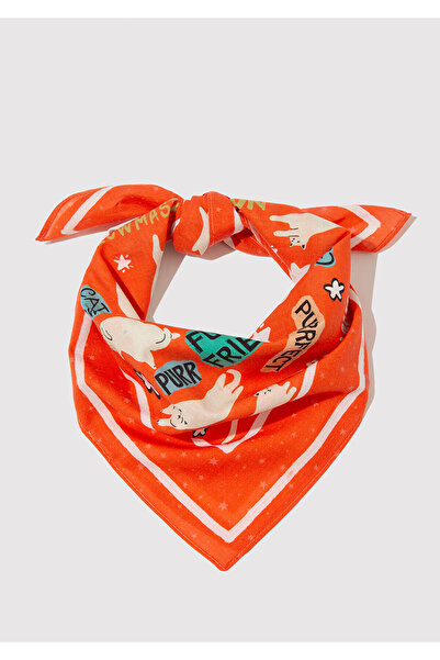 Mavi Kedi Baskılı Turuncu Bandana 1913765-82676