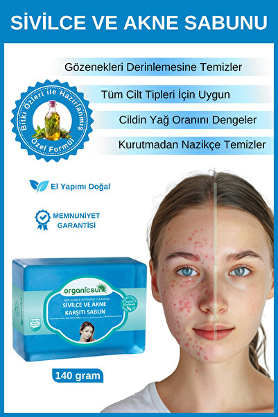 Organicsun Doğal Akne ve Sivilce Karşıtı Sabun 140 Gr Tüm Cilt Tipleri İçin N...