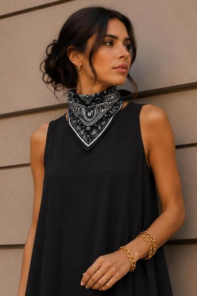 AFVENTE Paisley Pattern Black-Silver Soft Bandana Scarf 50X50 cm