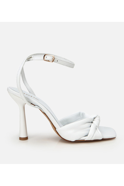Hotiç Women's Leather White Belted Heeled Sandals