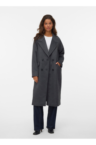 Vero Moda Gri Kadın Mont VMHARPER LONG WOOL COAT GA NOOS
