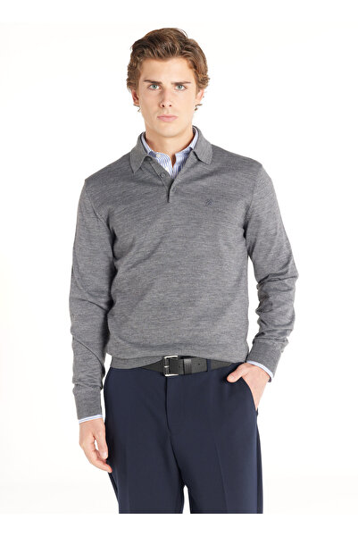 Ted Baker KOYU GRİ YÜNLÜ POLO YAKA KAZAK