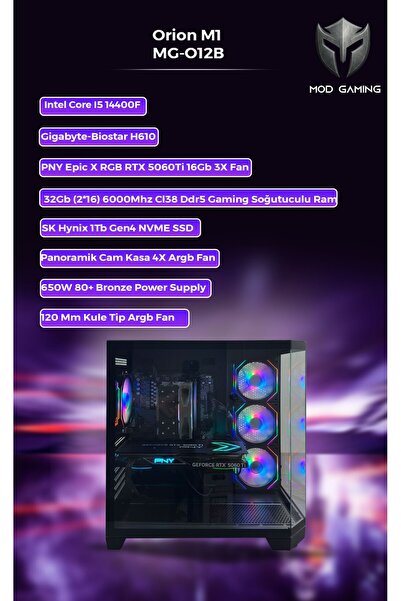 MOD GAMING Orion I5 14400f | RTX5060 Ti 16GB | 32GB RAM | 1 TB SSD Oyuncu Gam...