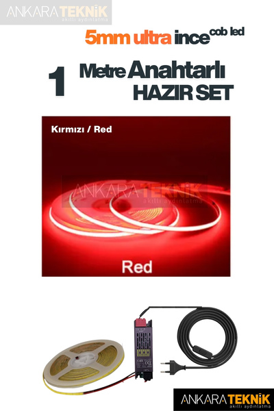 ankarateknik 5mm Ultra İnce COB Şerit LED 12Volt – Tak Çalıştır Anahtarlı Set...