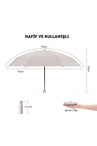 Genel Markalar Özel Kılıflı UV korumalı Portatif Kapsül Şemsiye. Gri Renk