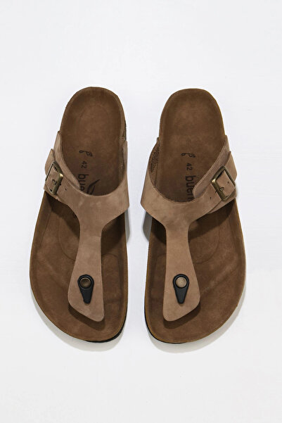 Bueno Shoes Flip Flops pentru bărbați - Piele nubuc nisip, 05mt101