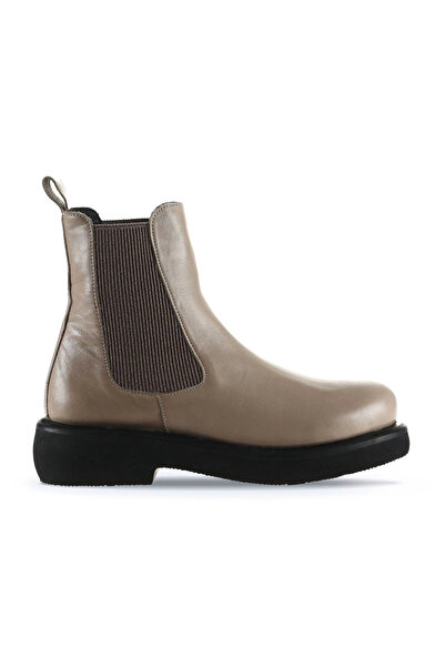 Bueno Shoes Γκρι δερμάτινες γυναικείες φλατ μπότες 01wt0508