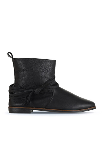 Bueno Shoes Μαύρες δερμάτινες γυναικείες φλατ μπότες 01wd3509