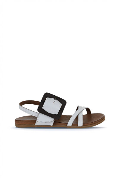 Bueno Shoes Sandale plate de damă din piele albă 01wu4224