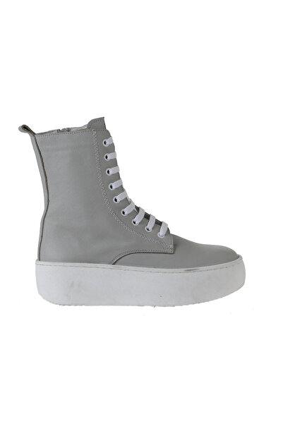 Bueno Shoes Cizme cu toc cu pană pentru femei din piele gri albă 01wv5500