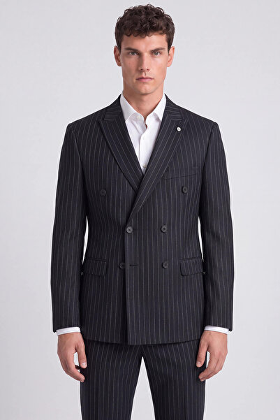 Men's Black Wrap Collar 6 Drop Classic Leg Double Slit Full Lined Woven Suit