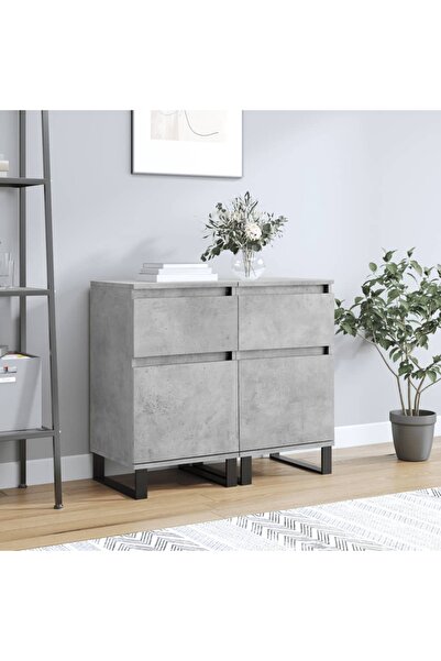 Concept Servante, 2 buc., gri beton, 40x35x70 cm, lemn prelucrat