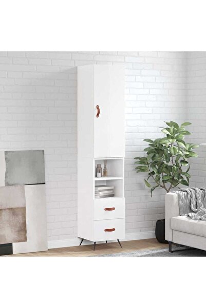 Concept Dulap înalt, alb extralucios, 34,5x34x180 cm, lemn prelucrat