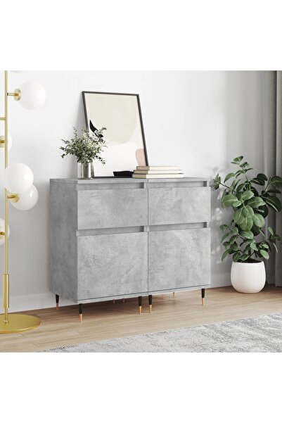 Concept Servante, 2 buc., gri beton, 40x35x70 cm, lemn prelucrat