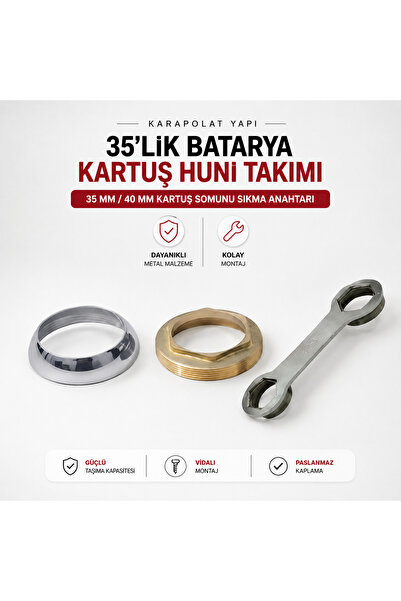 KarapolatYapı 35’Lik 3.5cm Batarya Kartuşu Baskı Somunu+ Krom Ayna+Kartuş Som...