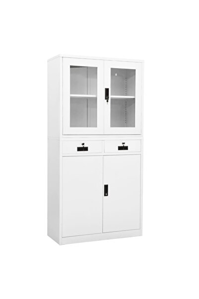 Concept Dulap de birou, alb, 90x40x180 cm, oțel/sticlă securizată