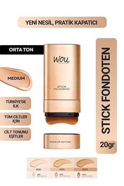 WOU World of Unique Stick Fondöten, Fırçalı Pratik Kapatıcı, 2 in 1, 20 gr, O...