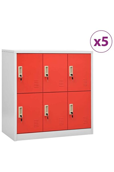 Concept Dulapuri vestiar 5 buc. gri deschis și roșu 90x45x92,5 cm oțel