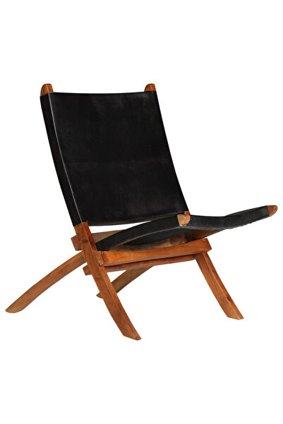 Concept Scaun relaxant pliant, negru, piele naturală