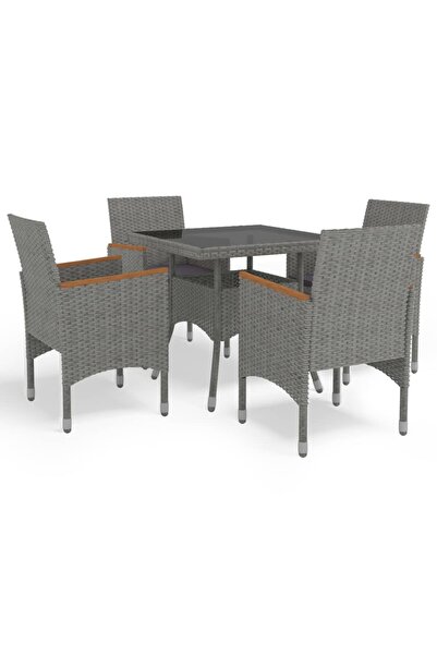 Concept Set mobilier de grădină, 5 piese, gri, poliratan și lemn acacia
