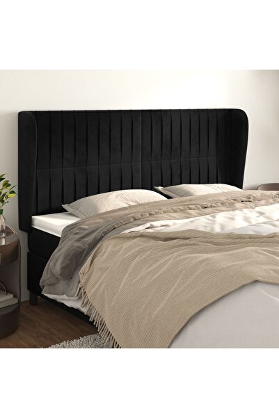 Concept Tăblie de pat cu aripioare, negru, 203x23x118/128 cm, catifea