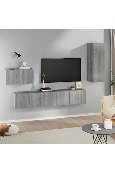 Concept Set dulapuri TV, 4 piese, gri sonoma, lemn prelucrat