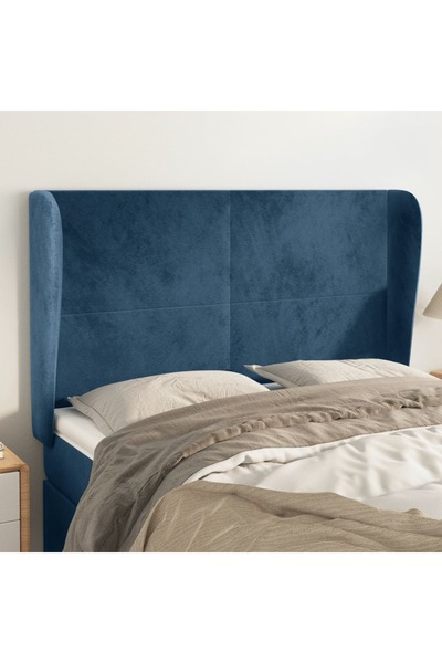 Concept Tăblie pat cu urechi albastru închis 147x23x118/128 cm catifea