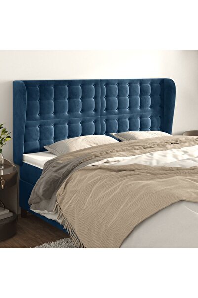 Concept Tăblie pat cu urechi albastru închis 183x23x118/128 cm catifea
