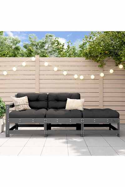 Concept Set mobilier de grădină cu perne, 3 piese, gri, lemn masiv