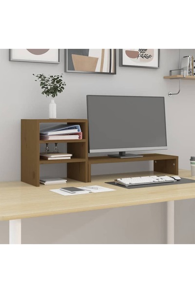 Concept Suport pentru monitor, maro miere, 81x20x30 cm, lemn masiv pin