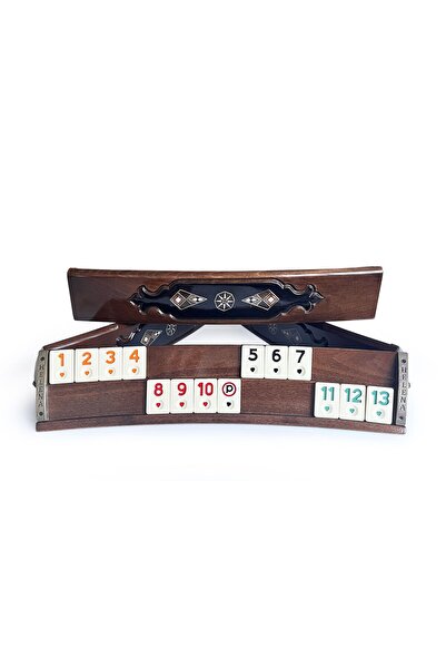 Helena Wood Art Mozaik İşlemeli Masif Ahşap Okey Seti Oval Takımı Koyu Kahve