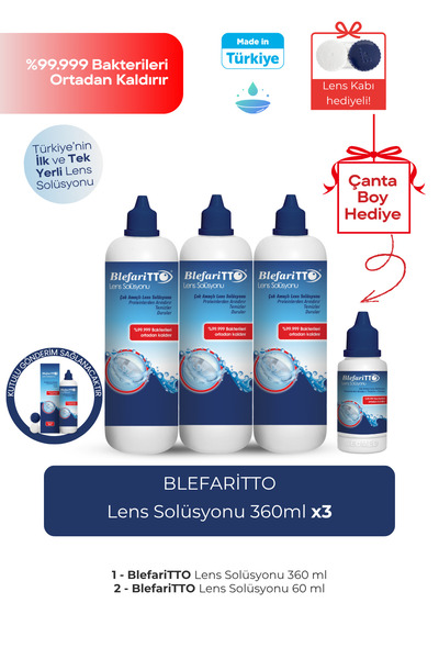 TTO Bleffaritto Lens solüsyonu 360 ml 3'lü set+ 60 ml çantaboy lens solüsyonu...