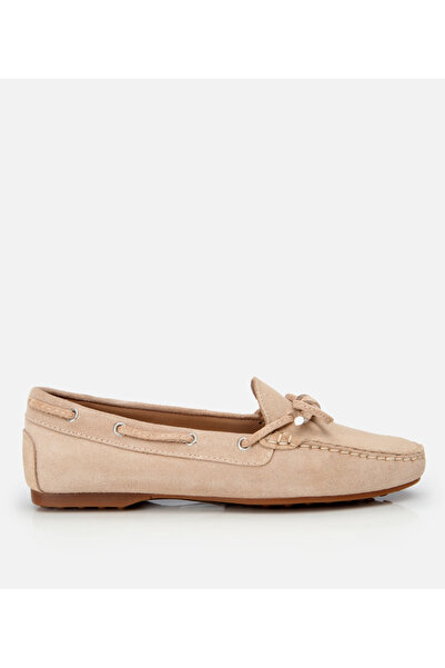 Hotiç Women's Suede Leather Beige Lace Detailed Casual Loafer