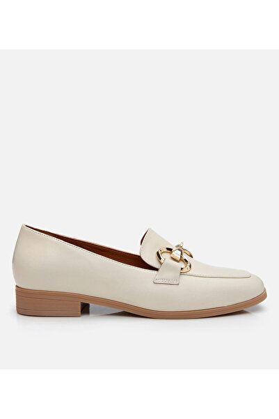 Hotiç Genuine Leather Ecru Women's Buckle Loafer