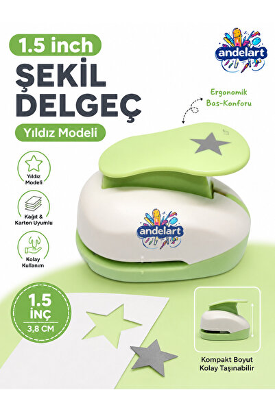 andelart Eva Yıldız Desenli Büyük Boy Şekilli Delgeç1,5 inç 3,5 Cm