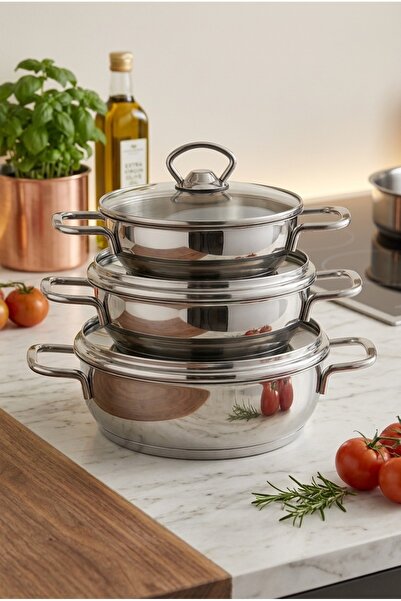 Nese Ev Stainless Steel Sahan Set, 6 Pieces (16-18-20cm), Safinox