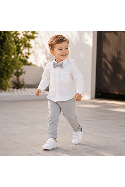 Kidohug Costum elegant baieti, Camasa alba cu maneca lunga, Pantaloni lungi s...