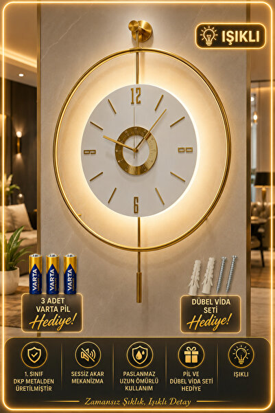 Original Metal- Nordic Dial Gold (LARGE SIZE 50X75CM) (Includes 3 Batteries) - Metal Wall Clock