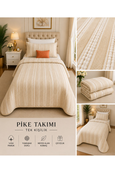 tekstilfabic غطاء سرير فردي من نوع بيكيه وغطاء سرير وغطاء لحاف رفيع