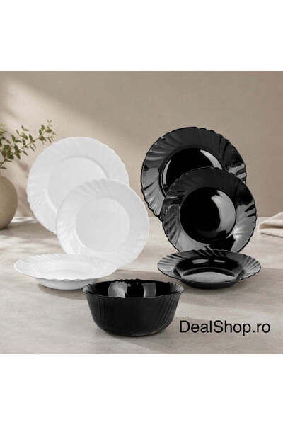 dealshopromania Set veselă rezistent la căldură opal, 19 piese, farfurii rotu...