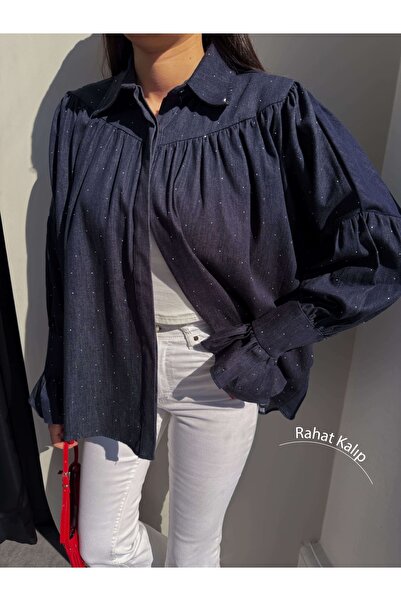 ESRAHELVACI Cămașă Taş cu imprimeu denim
