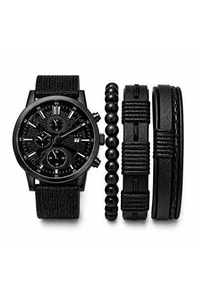 Geneva Set Ceas & Brățări Bărbați Premium Black | Cadoul Perfect pentru El