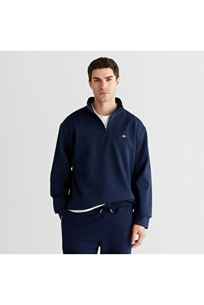 Gant Erkek Lacivert Relaxed Fit Yarım Fermuarlı Sweatshirt