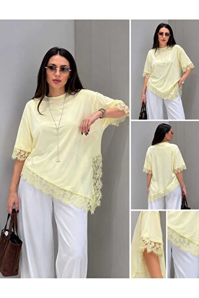Mzr Collection تي شيرت نسائي بتفاصيل من الدانتيل من ASİMERİK