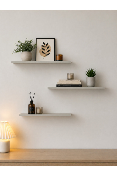 SARMOBİ Harmony 3 Raflı Gizli Monte Uçan Raf 50*15 cm Buz Gri